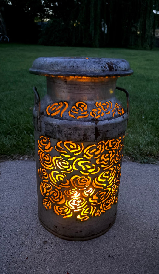 Milk Can Luminary - Flower Design