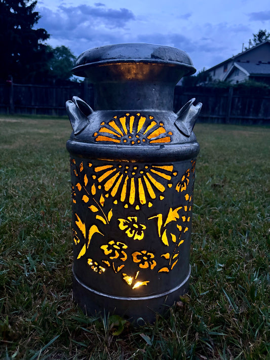 Vintage Milk Can  - Hummingbird and Flower Design