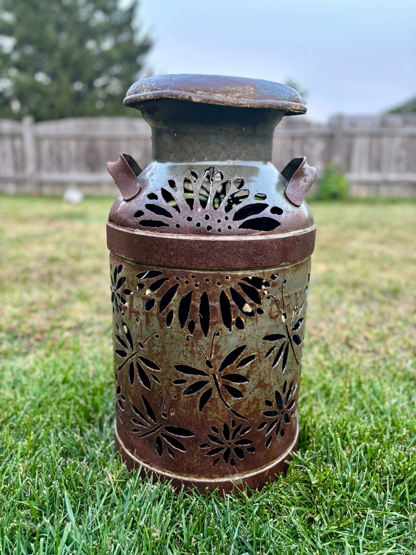 Vintage Milk Can - Dragonfly, Bee, Hummingbird Luminary