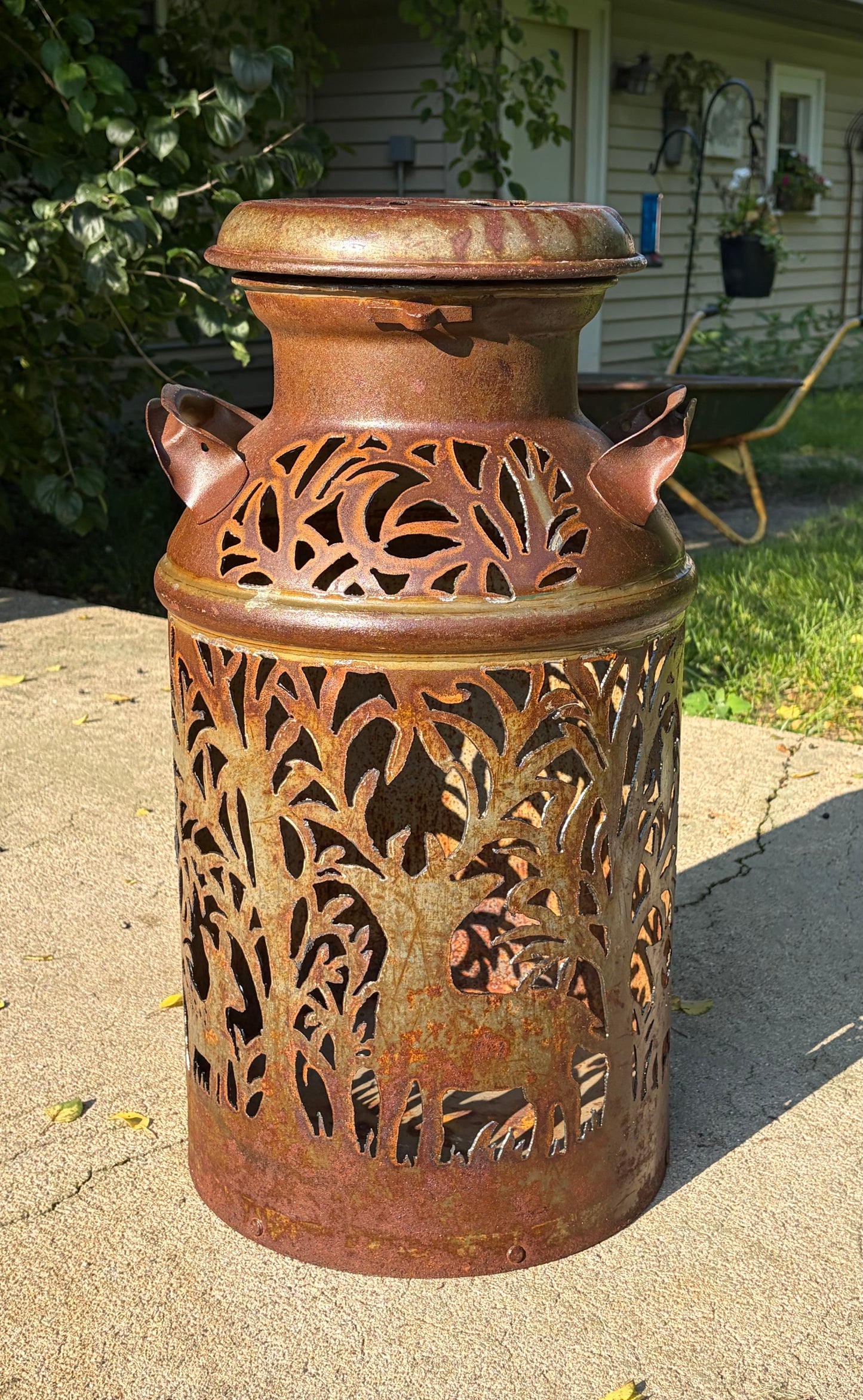 Antique Milk Can - Deer, Fawn, and Owl Design