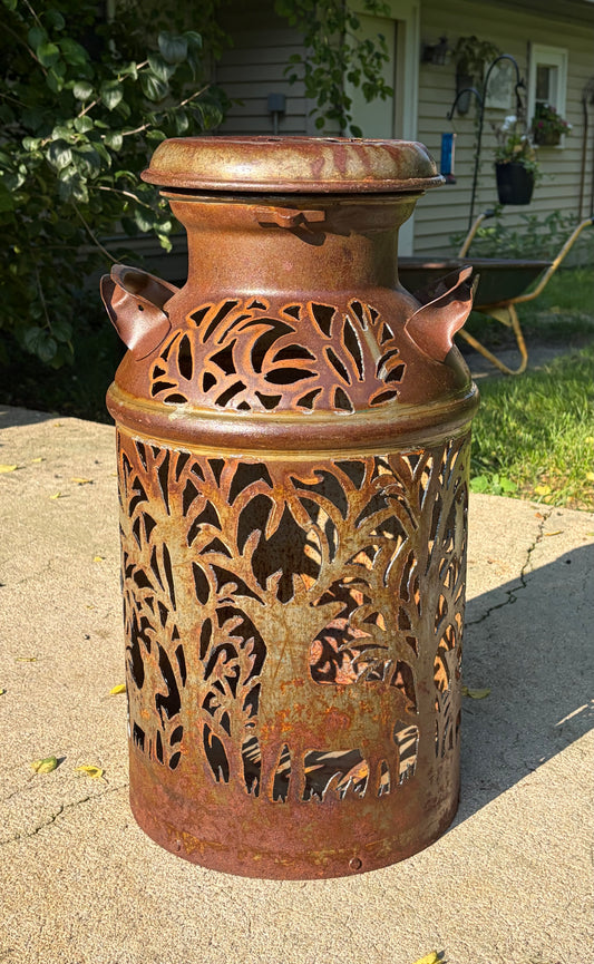 Antique Milk Can - Deer, Fawn, and Owl Design