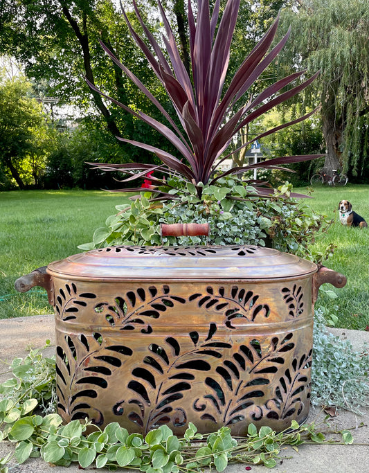 Antique Copper Boiler Luminary with Lid