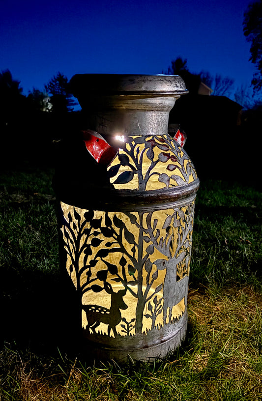 Antique Milk Can - Deer in the Forest