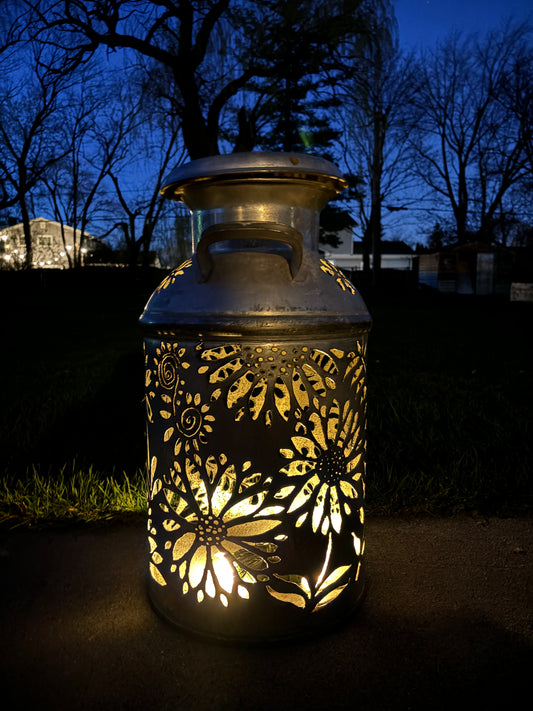 Vintage Milk Can Flower  Luminary