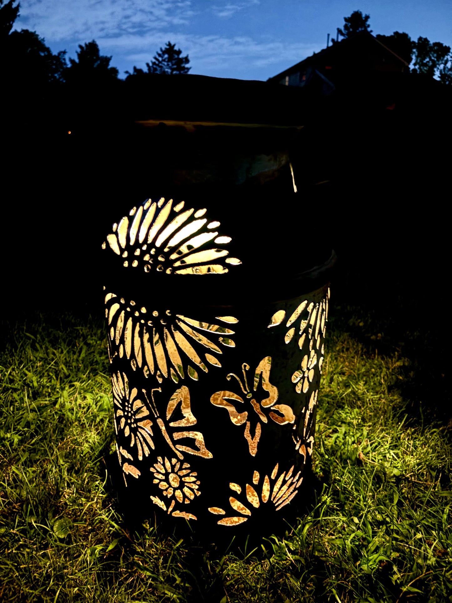 Vintage Milk Can Luminary - Butterfly Design