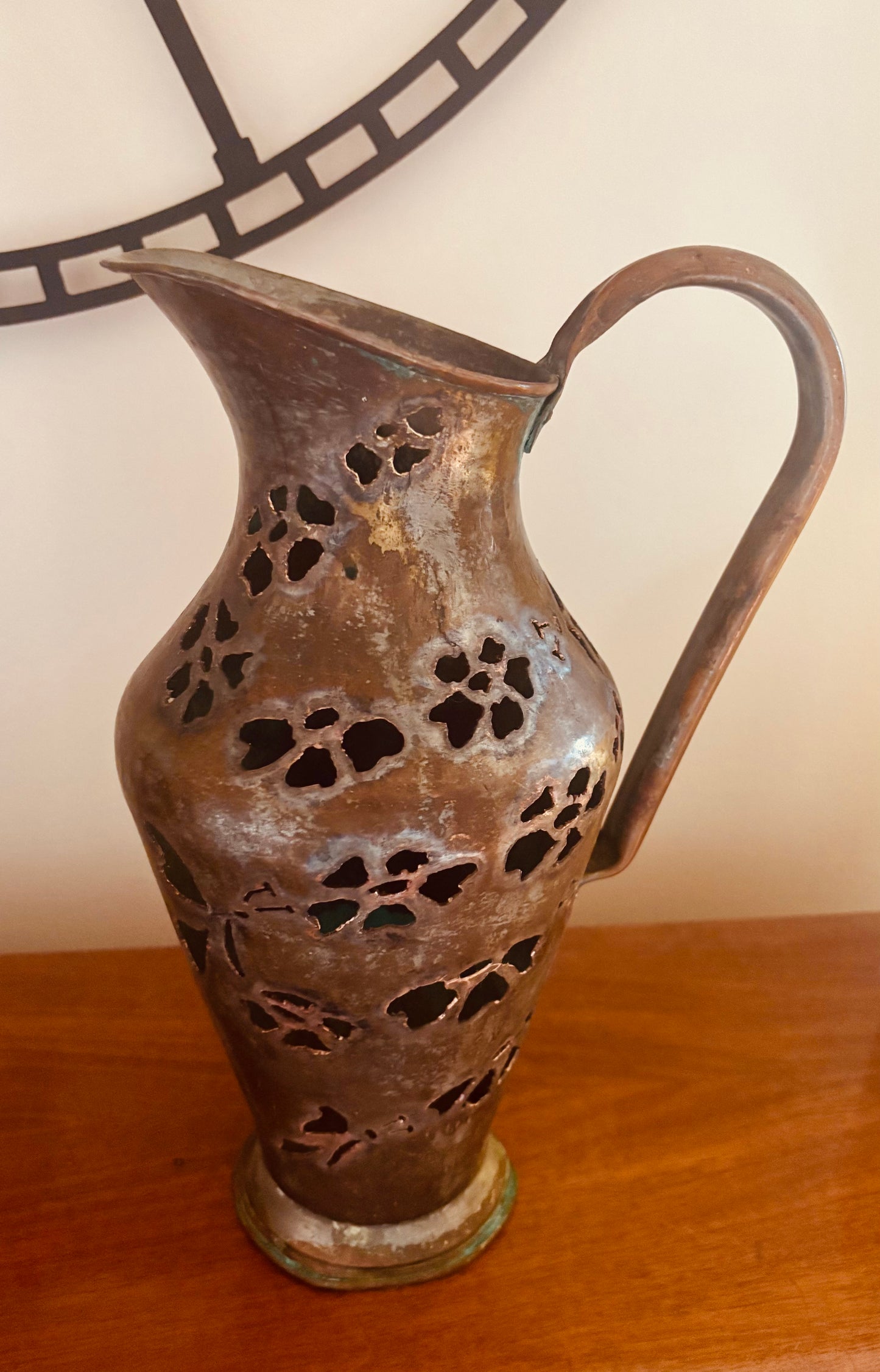 Handcrafted Copper Pitcher - Flower and Butterfly Design