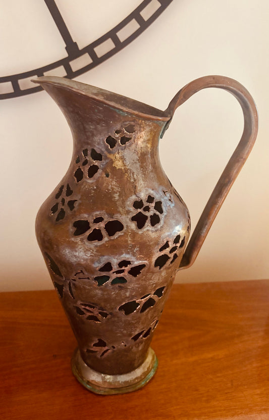 Handcrafted Copper Pitcher - Flower and Butterfly Design