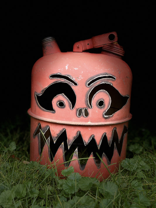 Antique Orange Gas Can Jack-o-Lantern