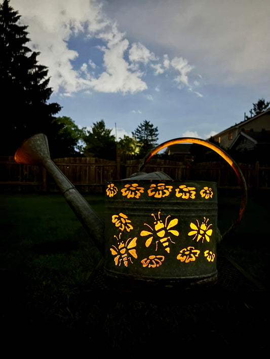 Vintage Watering Can - Bee and Flower Design