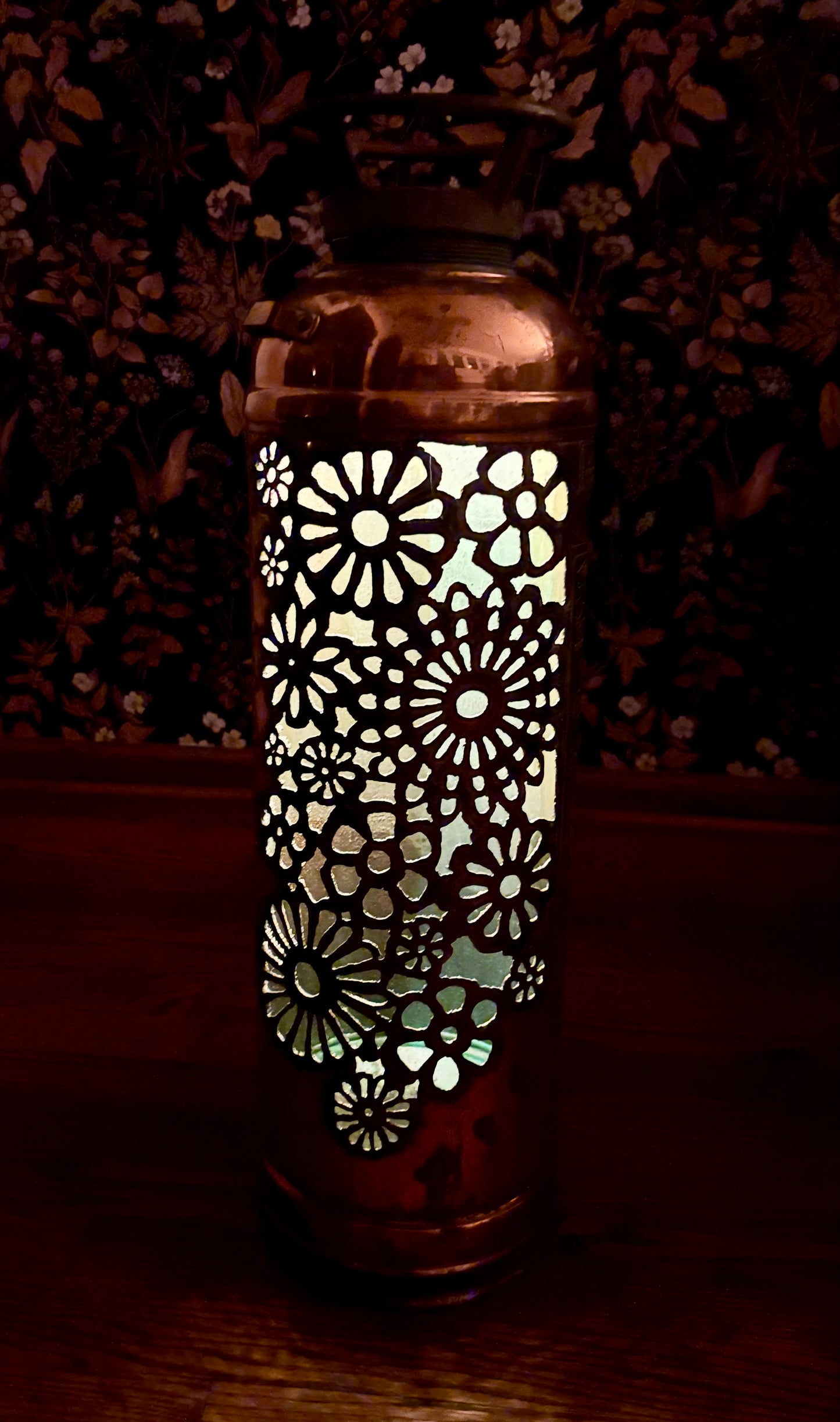 Antique Copper Fire Extinguisher - Flower Design