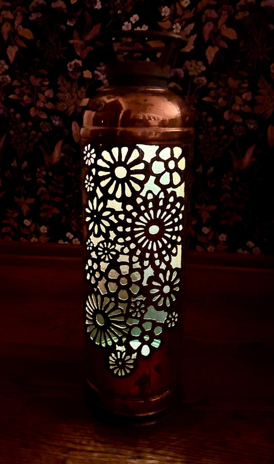 Antique Copper Fire Extinguisher - Flower Design