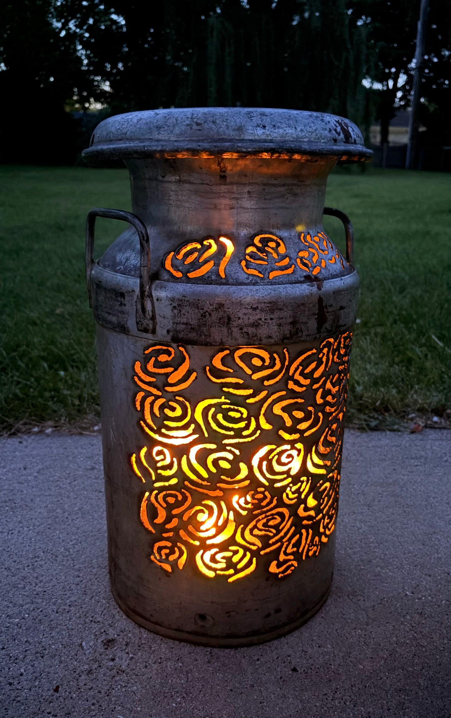 Milk Can Luminary - Flower Design