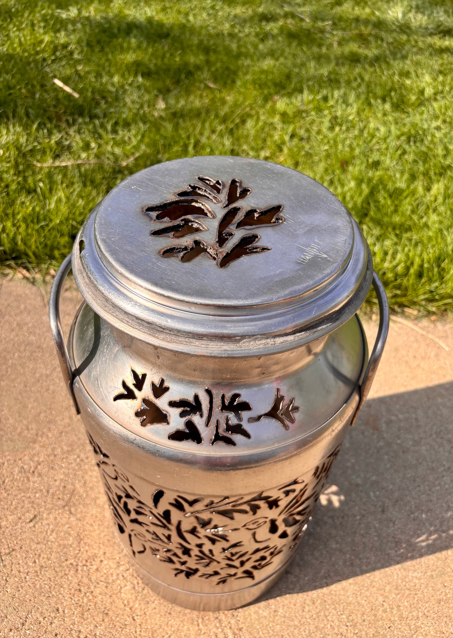 Stainless Steel Milk Can Luminary - Hummingbird Design