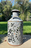 Large Antique Hand-Cut Flower Oil Can