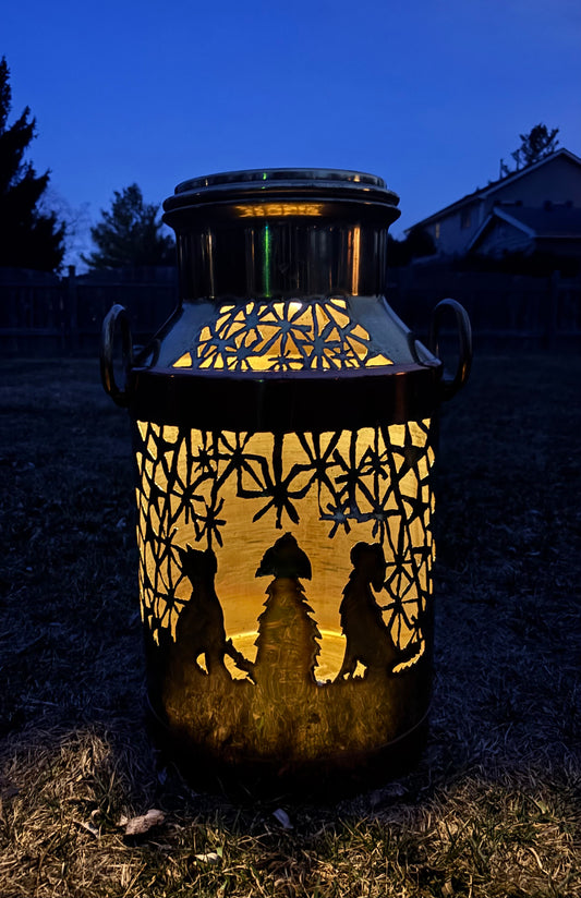 Brass and Copper Milk Can Luminary - Dog and Star Design