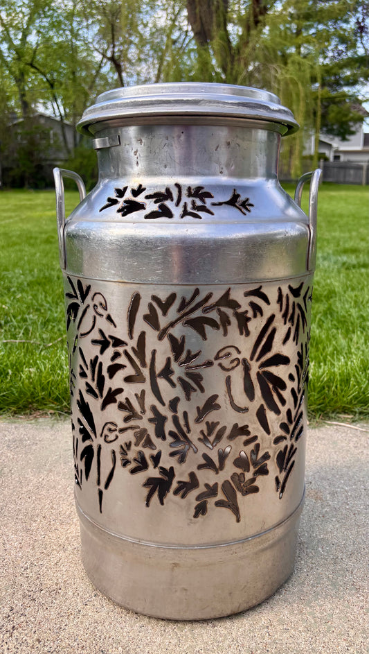 Stainless Steel Milk Can Luminary - Hummingbird Design