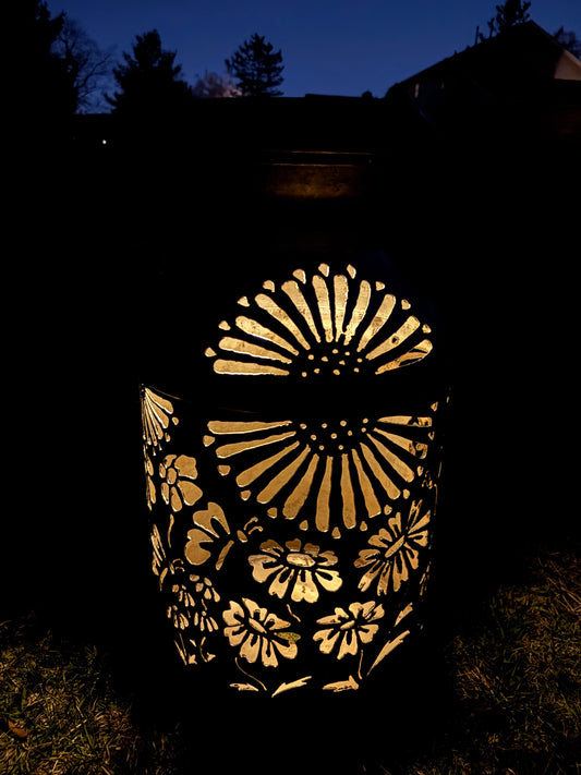 Vintage Milk Can Luminary - Flowers and Butterflies