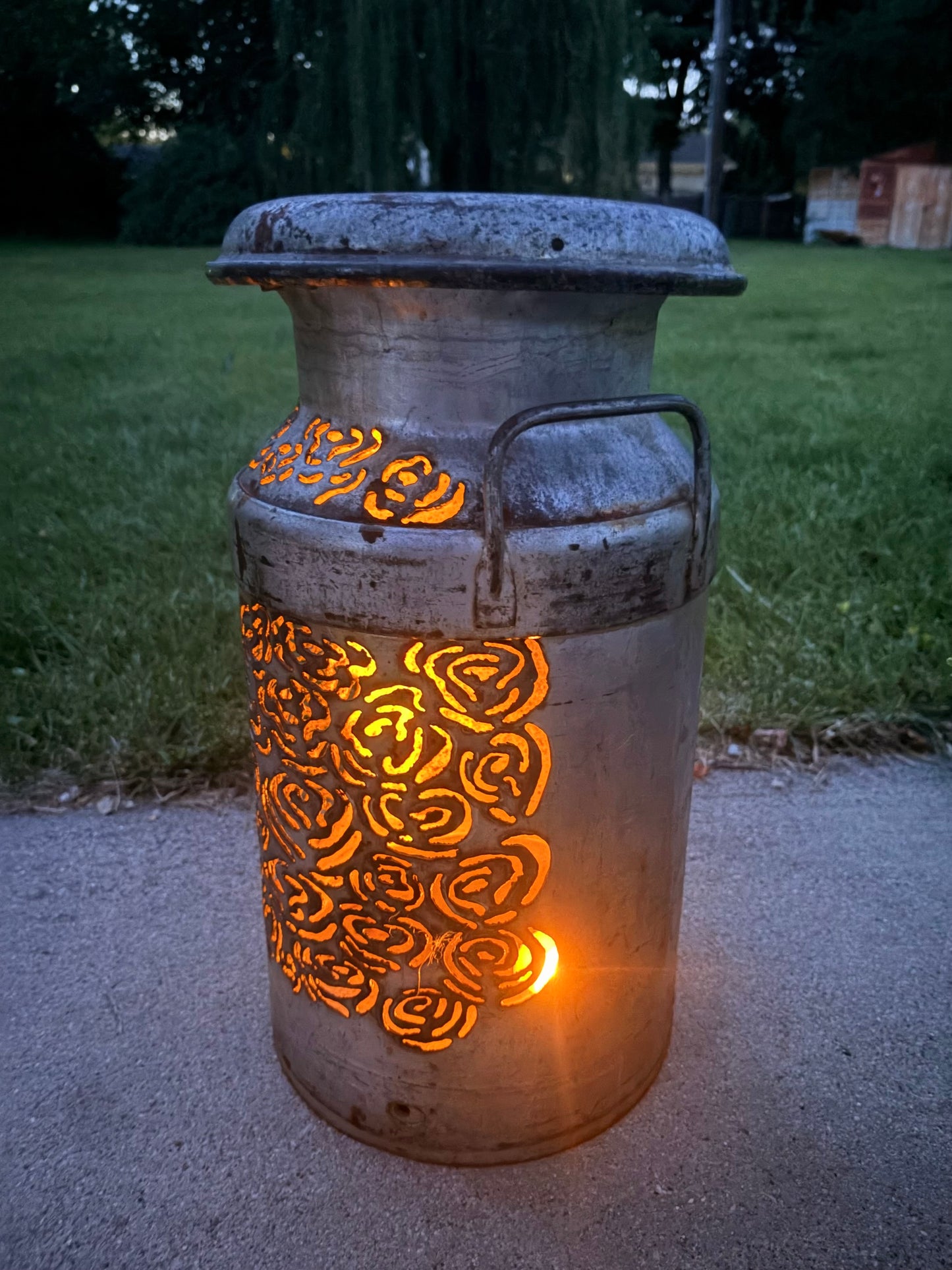 Milk Can Luminary - Flower Design