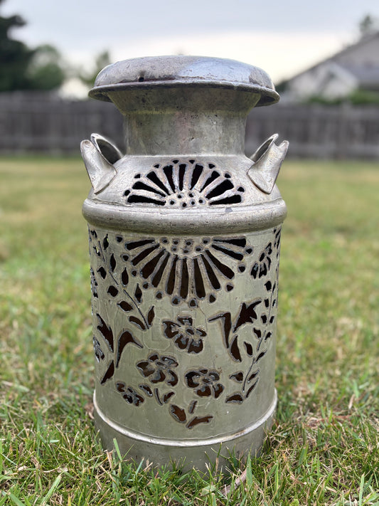 Vintage Milk Can  - Hummingbird and Flower Design