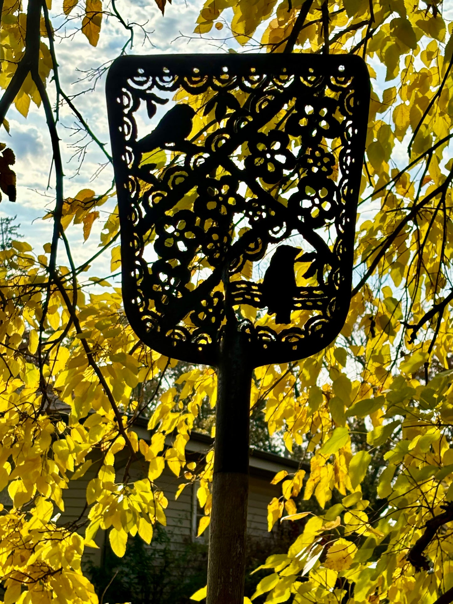 Antique Shovel - Hand Cut - Bird and Flower Silhouette