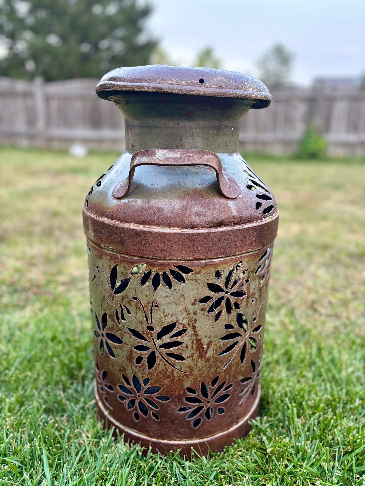 Vintage Milk Can - Dragonfly, Bee, Hummingbird Luminary