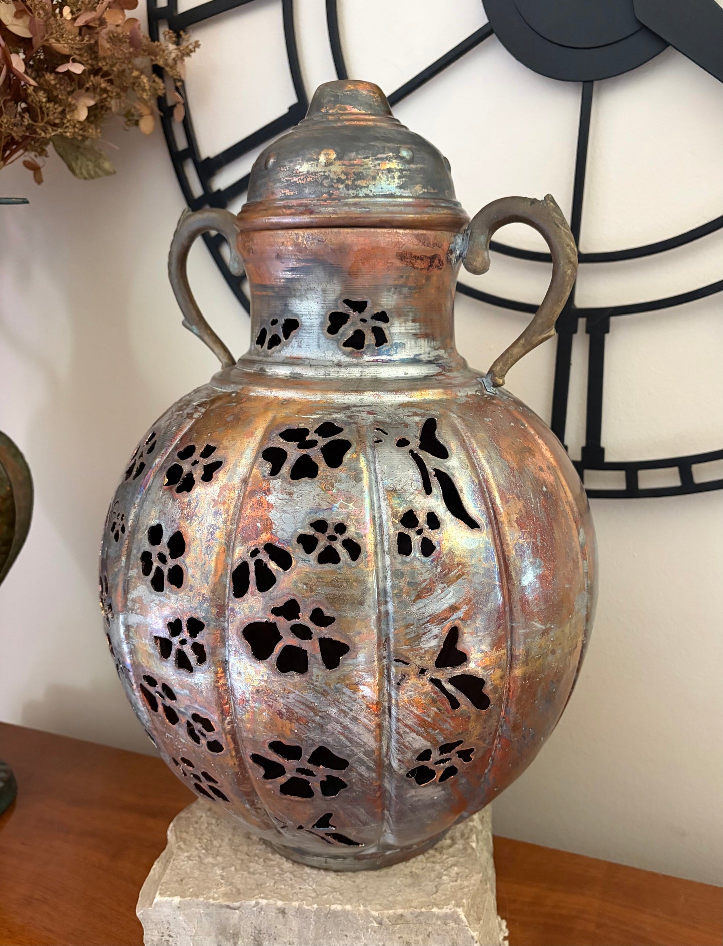 Handcrafted Flower and Butterfly Copper Pitcher