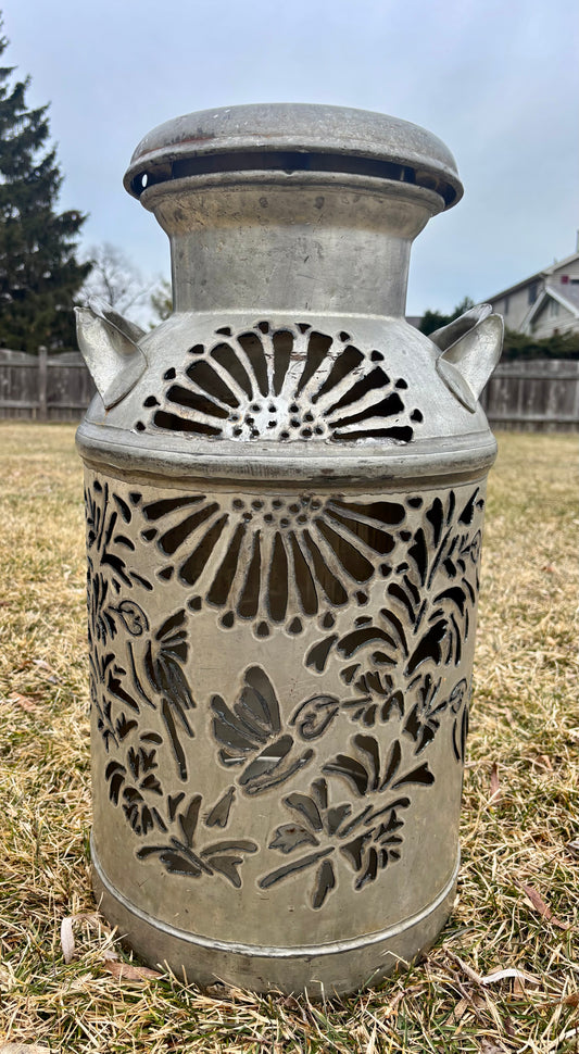 Vintage Milk Can Luminary - Hummingbird Design