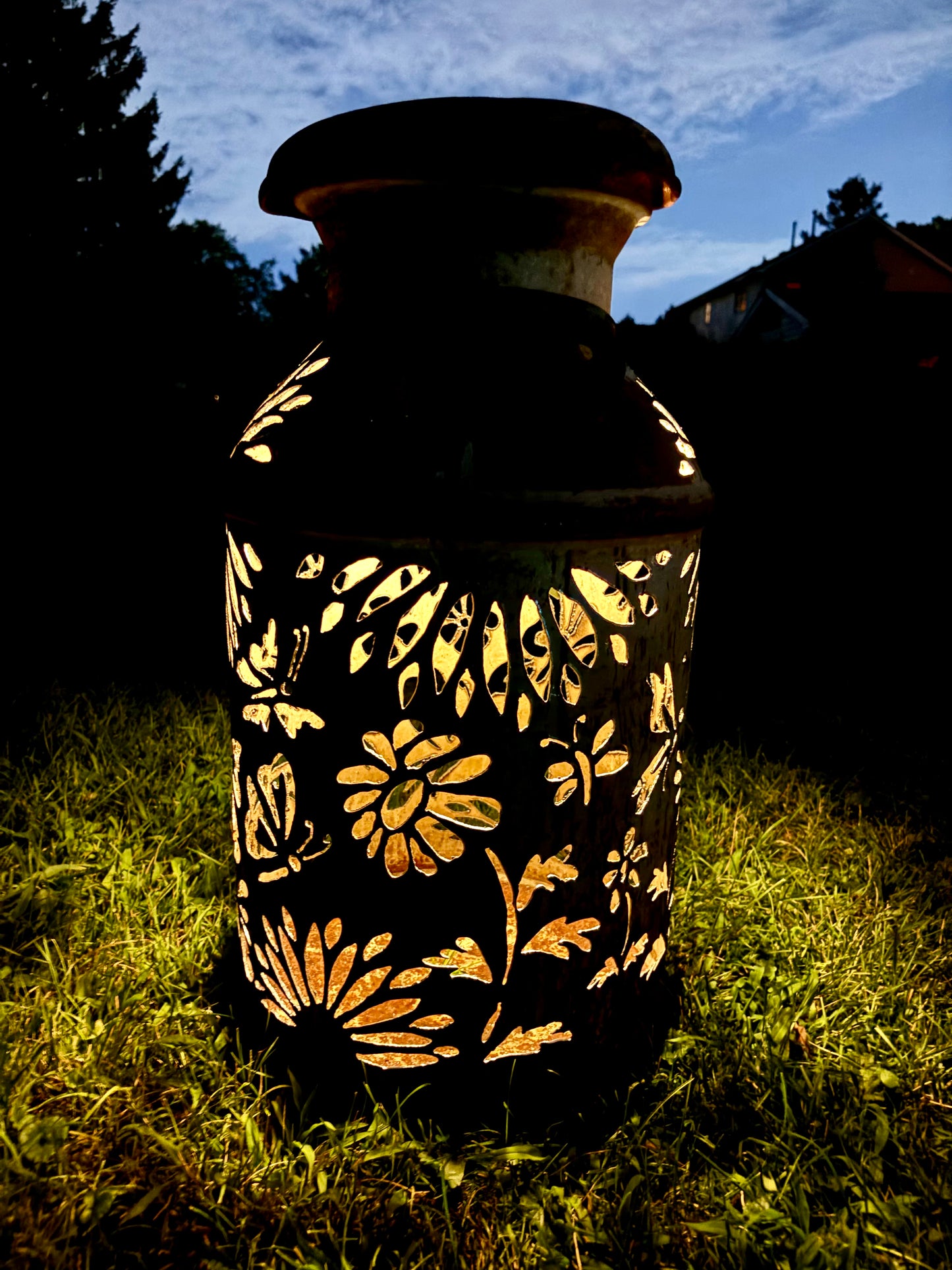 Vintage Milk Can Luminary - Butterfly Design