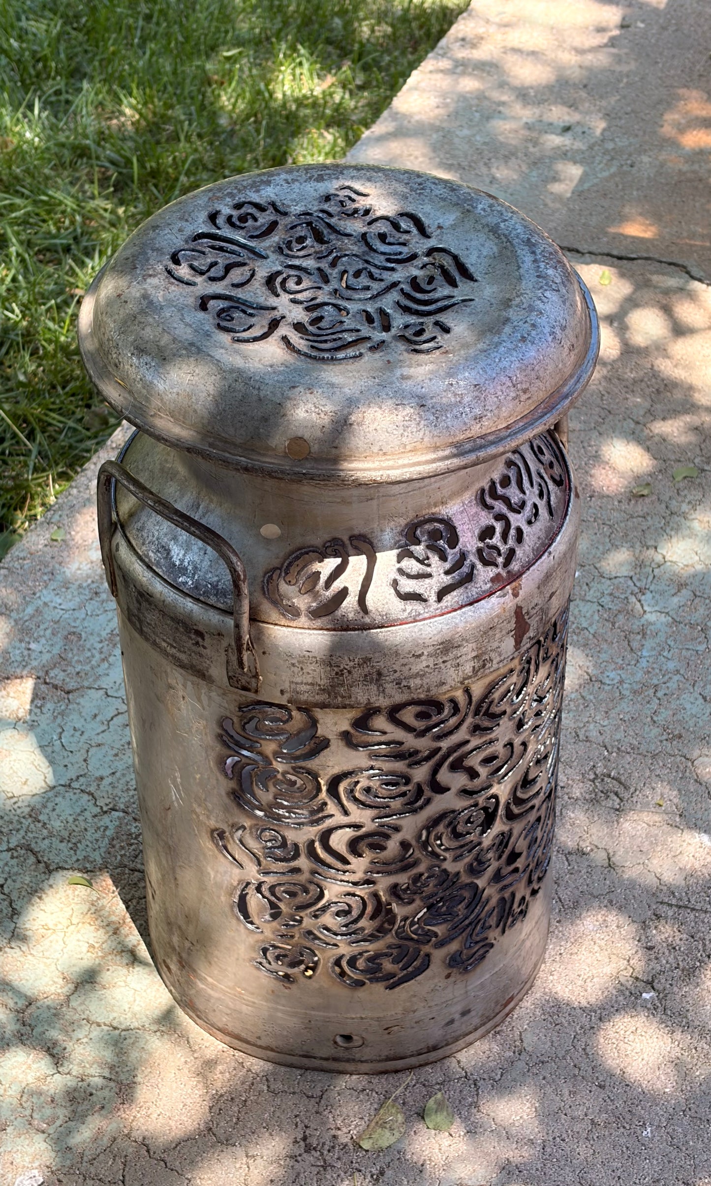 Milk Can Luminary - Flower Design