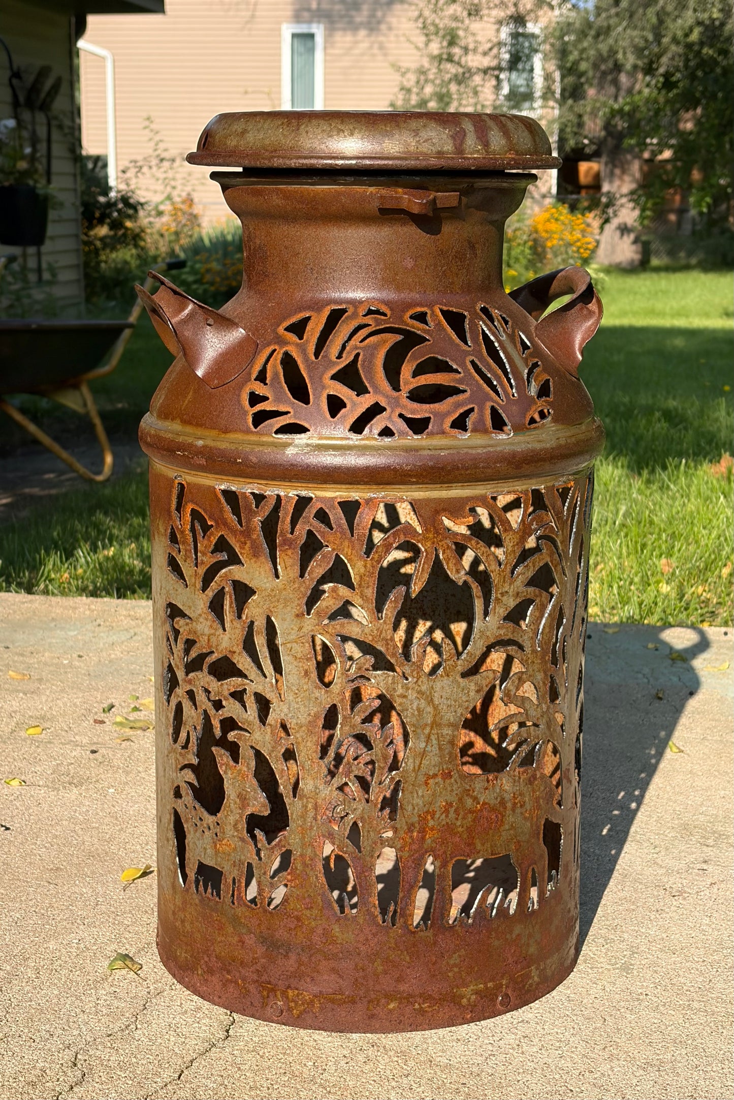 Antique Milk Can - Deer, Fawn, and Owl Design