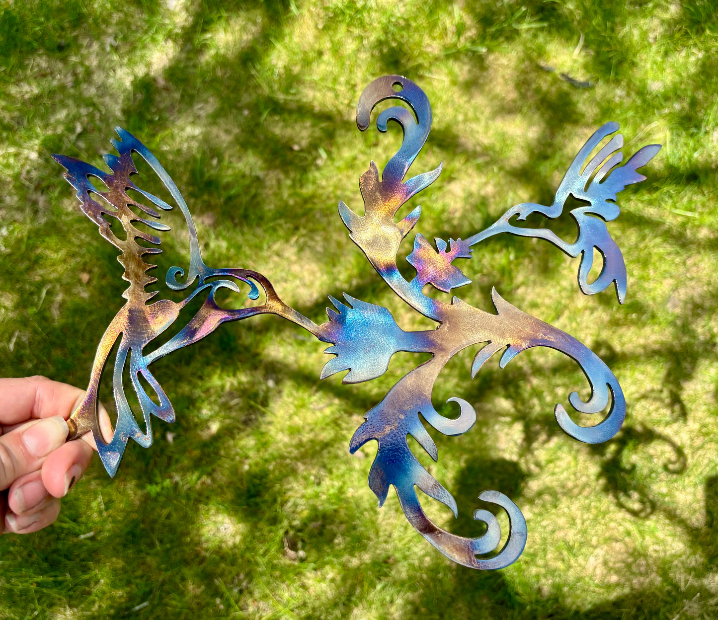 Hummingbirds, Flame Painted or Raw Steel