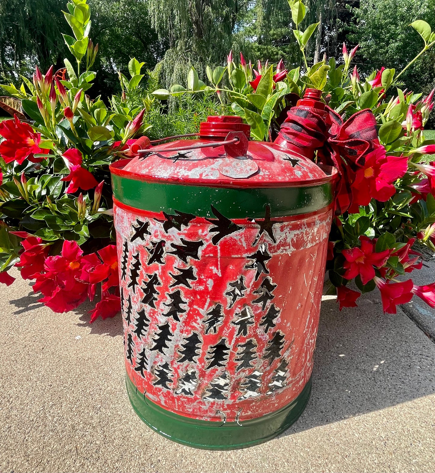 Large Christmas Tree Red Gas Can Luminary