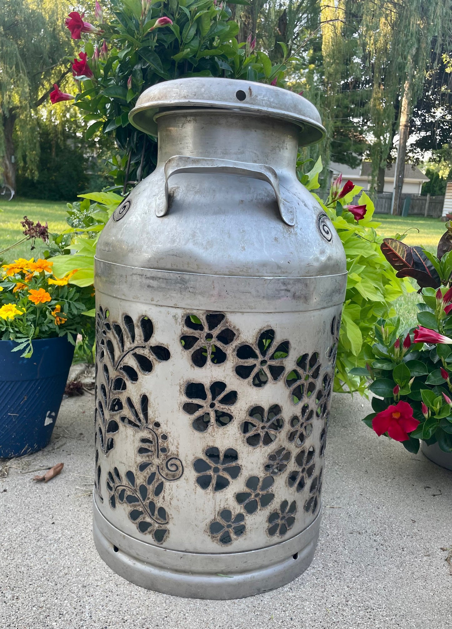 Vintage Milk Can Flower Luminary