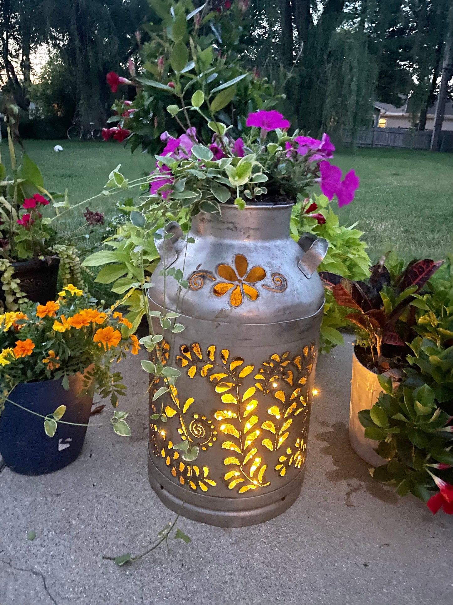 Vintage Milk Can Flower Luminary