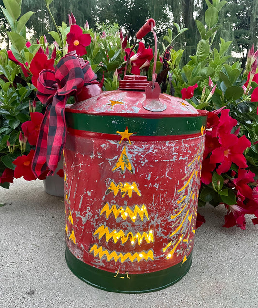 Large Christmas Tree Red Gas Can Luminary