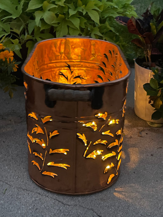 Vintage Copper Boiler Luminary - Hand cut willow branches