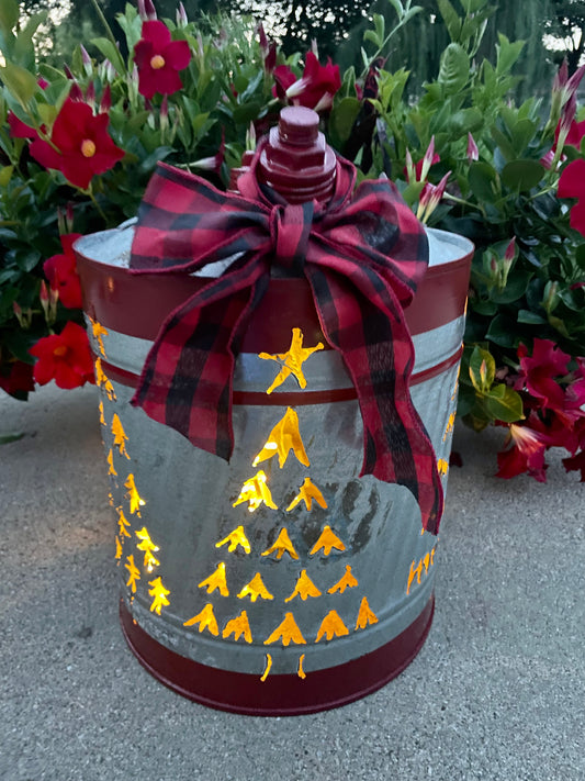 Large Christmas Tree Gas Can Luminary - Red Striped