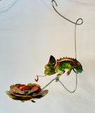 Chameleon and Flower Hanging Metal Garden Art