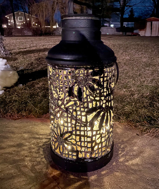 1920s Vintage Fluted Black Oil Can Luminary