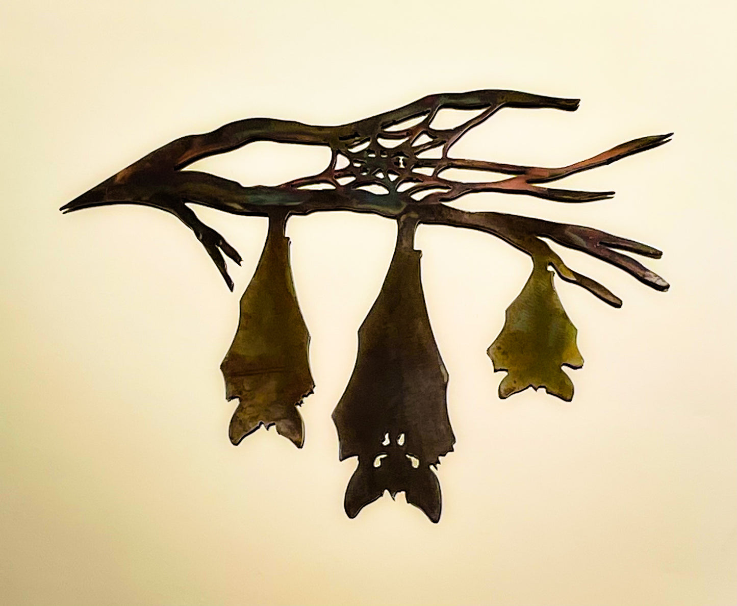 Three Hanging Bats Metal Tree Stake