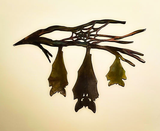 Three Hanging Bats Metal Tree Stake