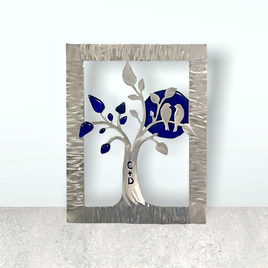 Love Birds Metal and Glass Personalized Wall Art