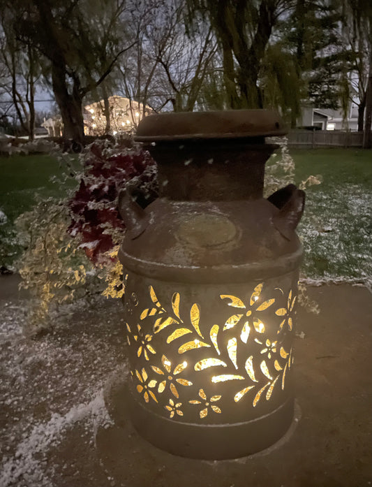 Antique Laverne Kray Milk Can Luminary - Hand Cut