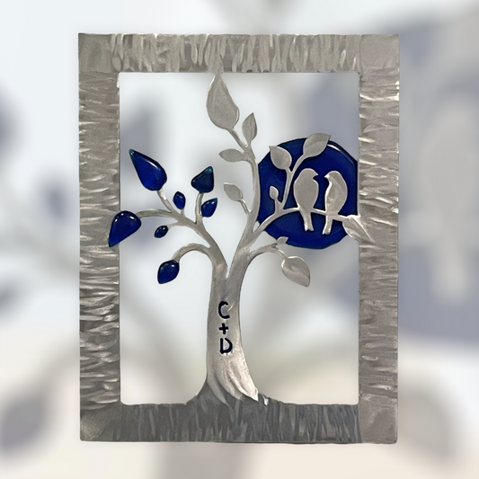 Love Birds Metal and Glass Personalized Wall Art
