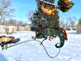 Chameleon and Flower Hanging Metal Garden Art