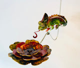 Chameleon and Flower Hanging Metal Garden Art