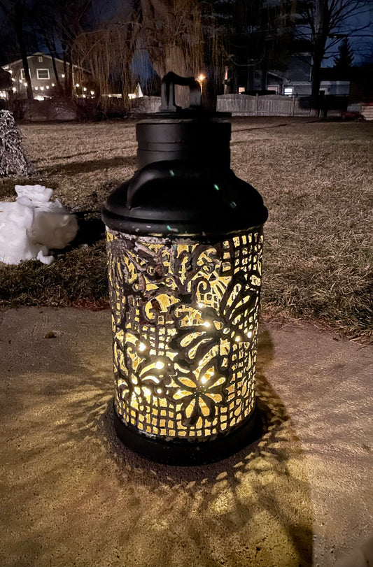 1920s Vintage Fluted Black Oil Can Luminary