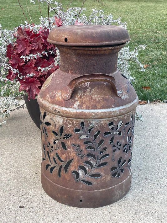Antique Laverne Kray Milk Can Luminary - Hand Cut