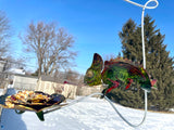 Chameleon and Flower Hanging Metal Garden Art
