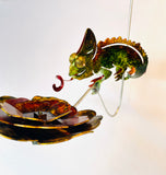 Chameleon and Flower Hanging Metal Garden Art